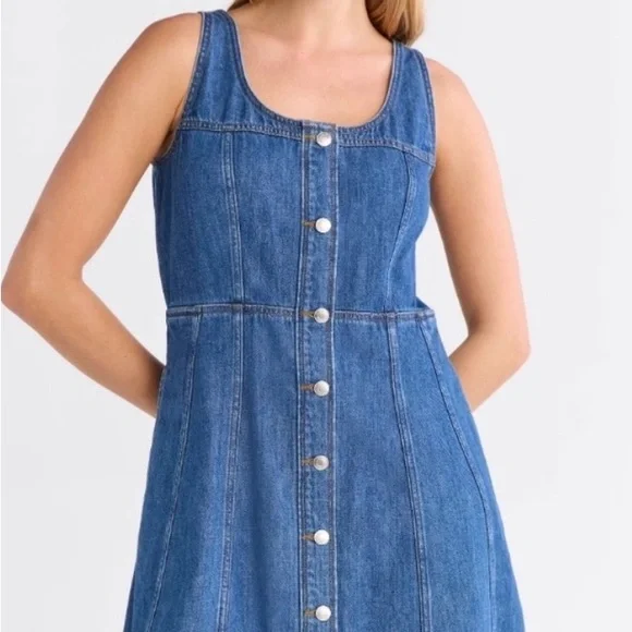 Madewell Dark Blue Denim Button-Front Tank Dress - Picture 5 of 5